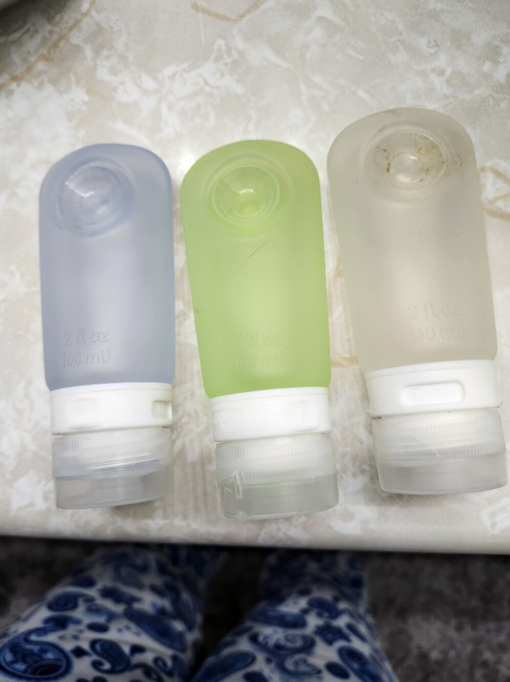 Silicone Travel Refillable Suction Bottles - Blue, Green, Clear (3 Pack)